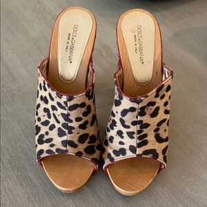 Dolce & Gabbana Leopard Print Open-Toe Mules with Red Trim